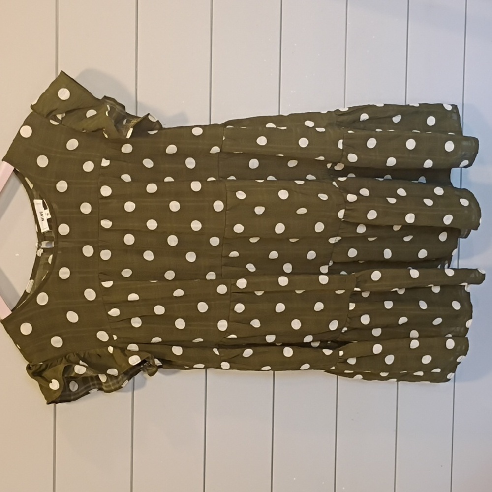 Polka Dot Baby Doll Dress Spring Mini Dress Dark Green